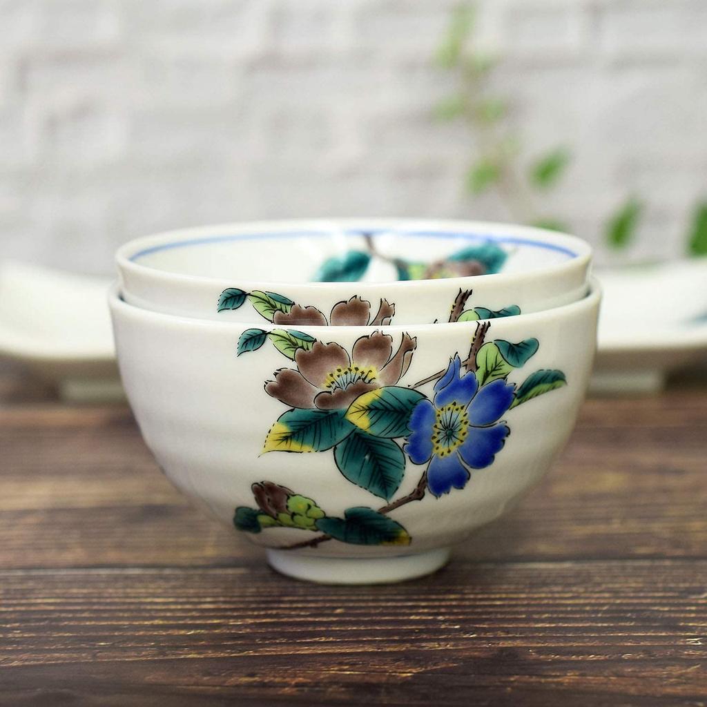 Verheiratet stilvolle Kutani Reis japanische made in Japan Paar Schüssel, Geschirr, Ware, Paar, Schüssel, Sasanqua, Keramik, Schüssel, Marke, Geschirr,