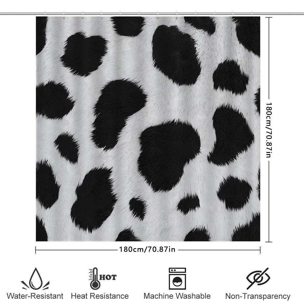 Animal Print Shower Curtain With Black Spots Waterproof Fabric For Bathroom Decor White Black