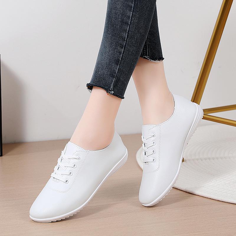 Spring New Women's White Lace-Up Casual Korean Shoes