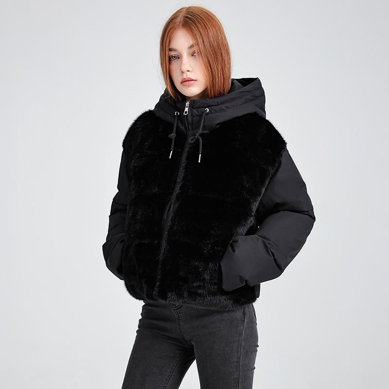 New winter cotton-padded women's short fashion hooded splicing thickened thermal cotton-padded jacket cotton-padded jacket women's clothing