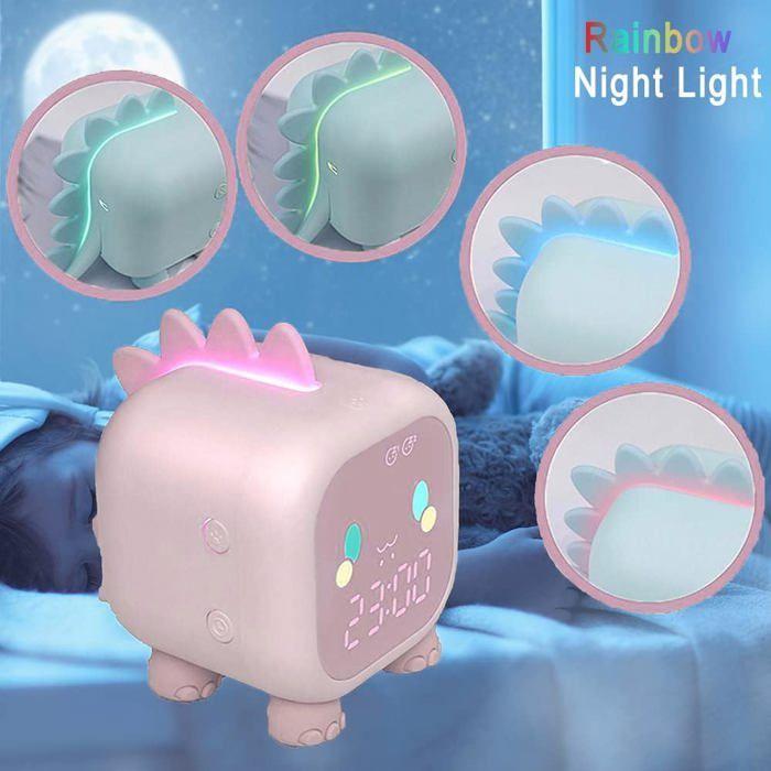 ®RisingFF Réveil numérique rose motif dinosaure pour enfants, avec veilleuse