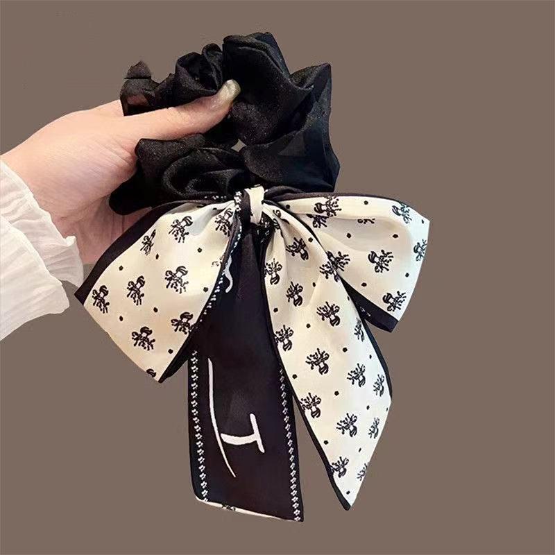 Printed Bow Hair Rope Elegant Ribbon Ponytail Hair Band For Women Sweet Rubber Band Hair Ring Fashion Headdress Hair Accessories