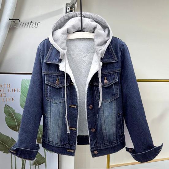 Winterjas Dames Met Capuchon Effen Kleur Lange Mouwen Afneembare Hoed Dik Houdt Warm Enkelrijig Grote Mat Pluche Denim Jas voor Dagelijks Gebruik
