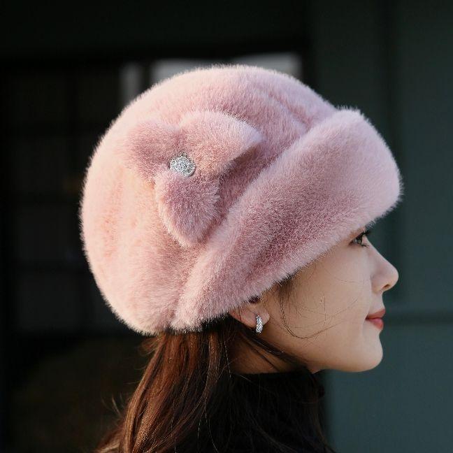 

Меховая шапка для женщин зимой, имитация меха норки, модная кожаная теплая шапка с чехлом для носка one size