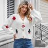 Weihnachtspullover 3D Handgemachte Haken Accessoires Damen Herbst Winter Locker Gestrickter Cardigan