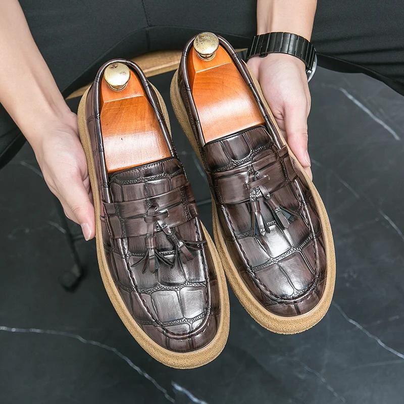 Fashion British Style Classic Leather Casual Shoes Men Comfort Brand Loafers Men Slip-on Platform Shoes Men Footwear Mocassins Hommes