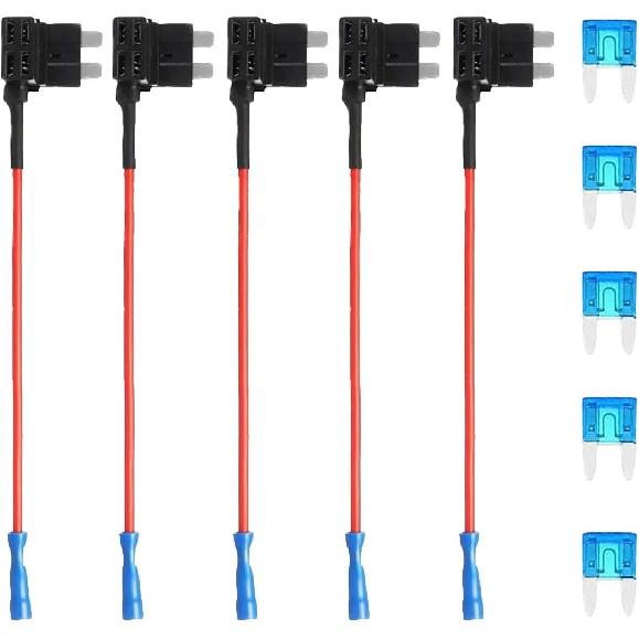 ZIMISI 5PCS 12V Car Add-a-Circuit Fuse, Standard APR ATO ATC Blade Fuse Holder with 5 x 5A Inserts, Automotive Fuses TAP Adapter Set for Car, Boat,