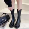 Martin boots women's 2 new autumn and winter fashion zipper cigarette boots thin boots flat-bottomed velvet medium boots