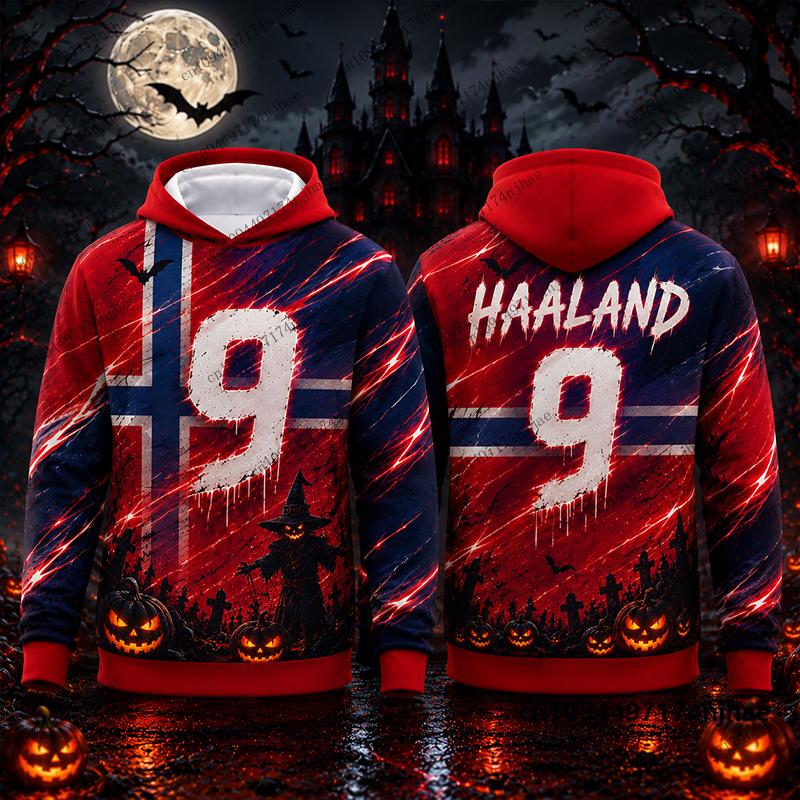 New 2026 Special Halloween Haaland #9 Print Hoodies For Children Long Sleeve Sportswear Football Pullover Sports Kids Tops