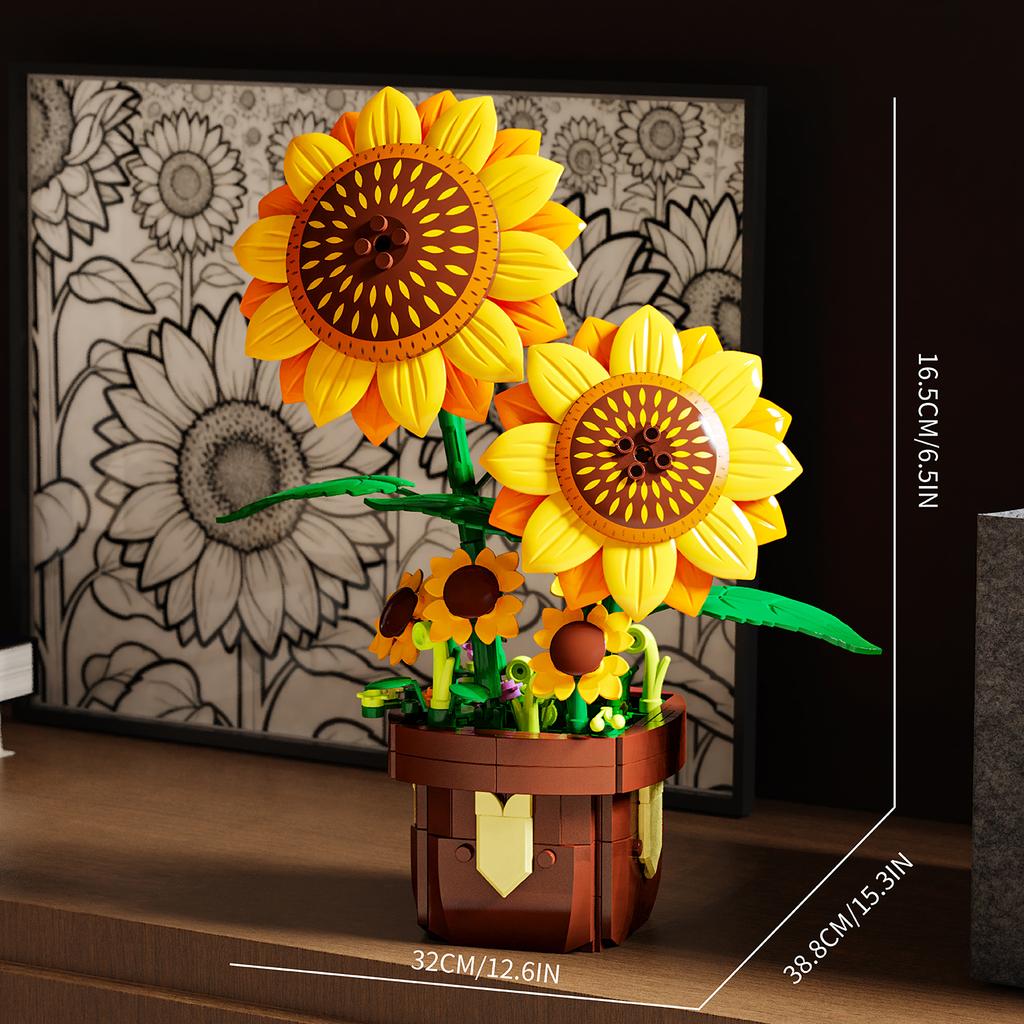 Non-Toxic 291Pcs Sunflower Potted Plant Building Block Flower Model Puzzle Toys Sets New Year Christmas Birthday Gifts