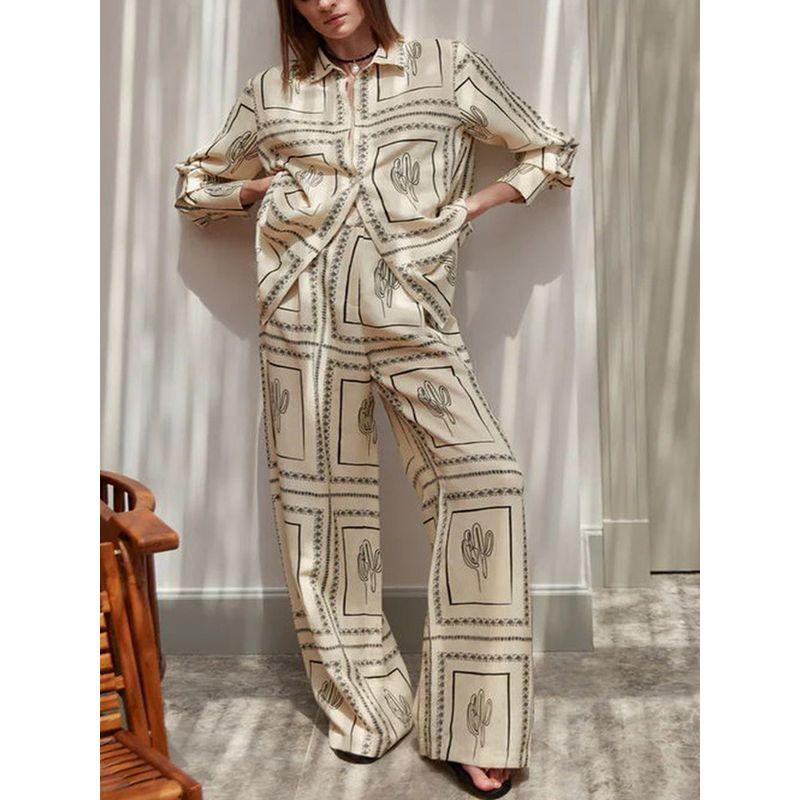 Long Sleeve Shirt Printed Pants Set Long Sleeve Shirts Print Trousers Set