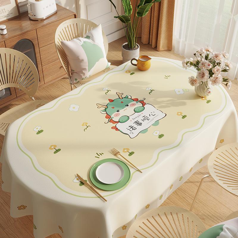 Year Of The Dragon Internet Celebrity Tablecloth Waterproof, Oil-Proof, Anti-Scalding, Leave-In Cartoon Dining Table Cloth, Tablecloth Thickened
