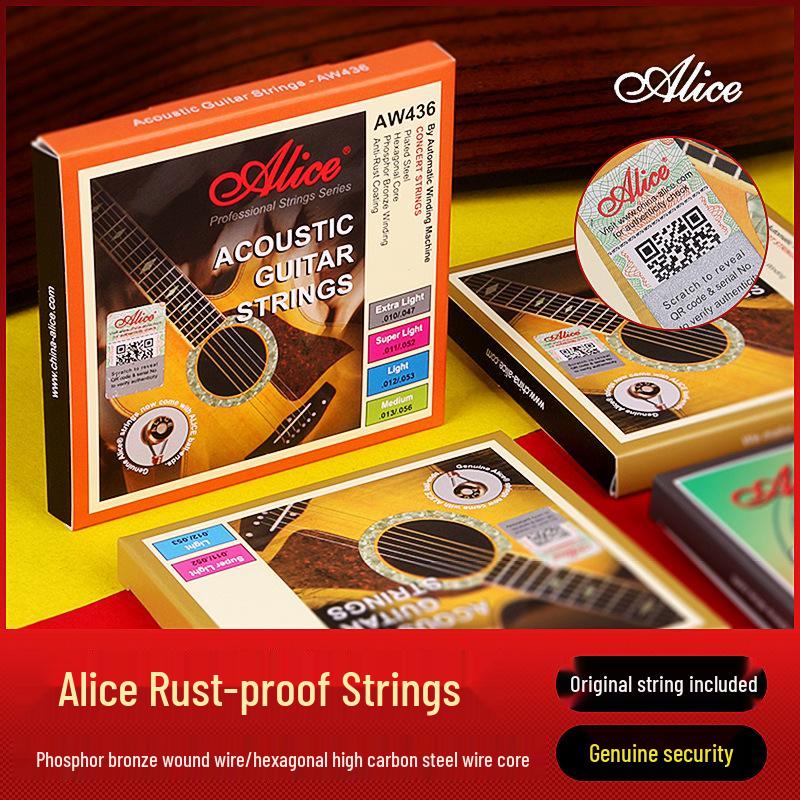 Corde per Chitarra Acustica Alice Folk - Set Completo da 6 (Corde 1ª, 2ª, 3ª come Singole)