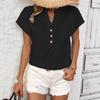 Summer Short Sleeve Loose Women Blouse New V-neck Button Retro Cotton Shirts Office Casual Simple Tops Shir… More