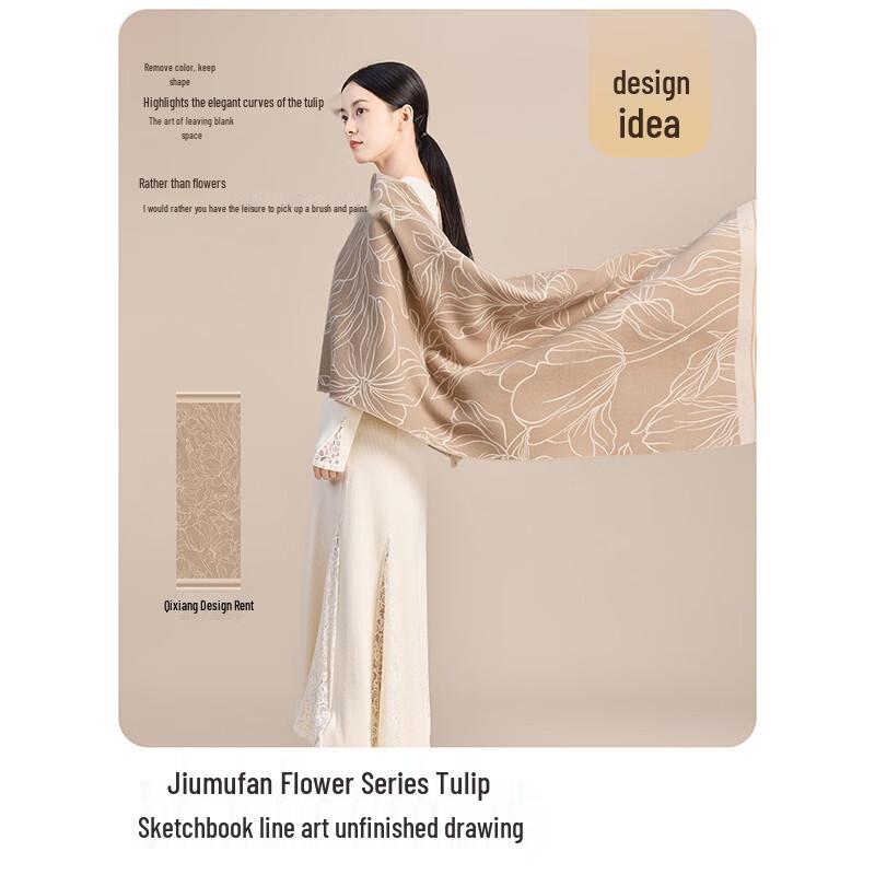 JIUMU Women's Pure Wool Jacquard Shawl Scarf