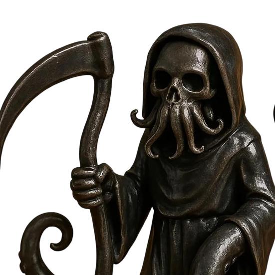Halloween Grim Reaper Octopus Statue Gothic Black Robe Skeleton Figurine Holiday Party Decoration Skeleton Ornament with Octopus Tentacles