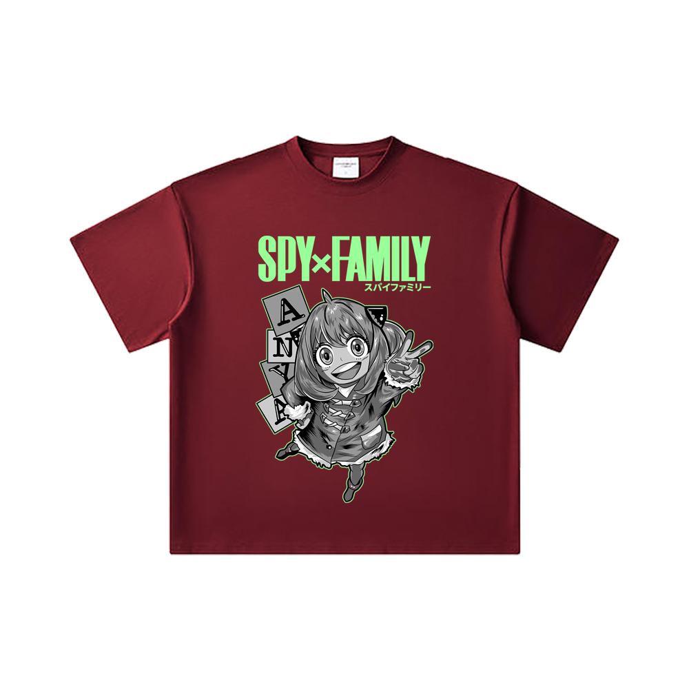 

260 GSM Double Yarn 32 Count 100% Cotton Spy x Family V5 Anya Print Unisex Heavy Cotton T Shirt 2XL вина червоного кольору