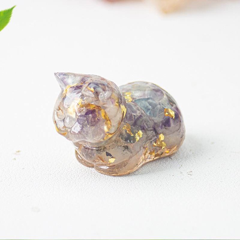 Cute Cat Resin Art Figurine With Crystals For Home Office Decor Gift For Kids