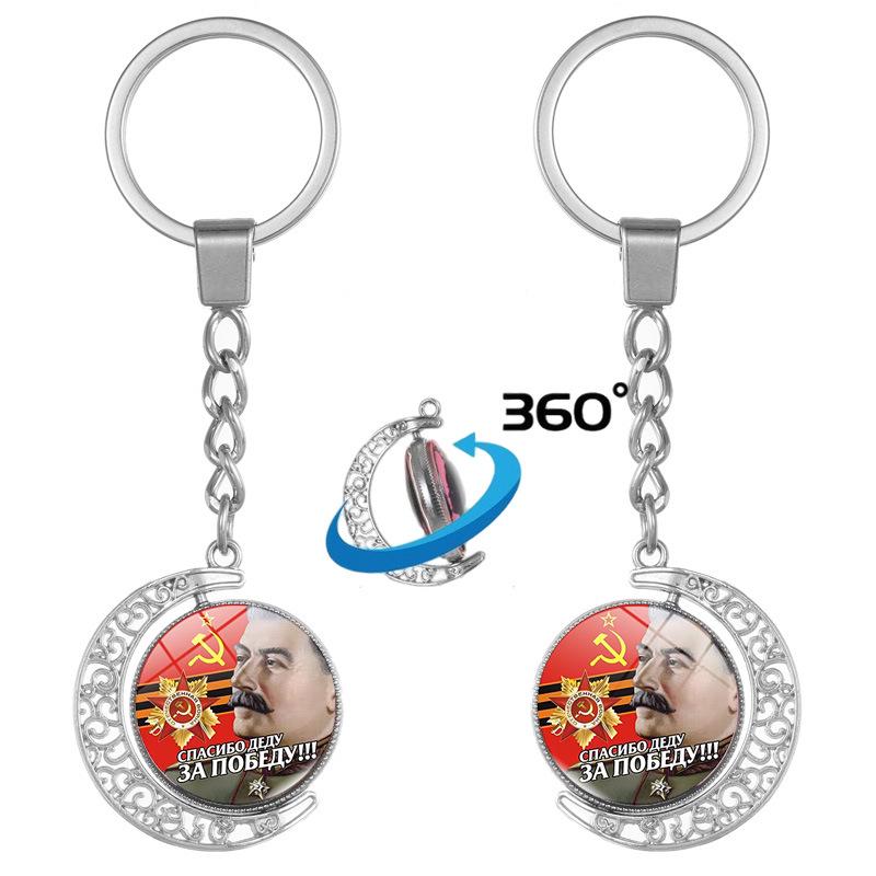 CCCP Soviet Era Double-sided Rotating Crystal Keychain Pendant