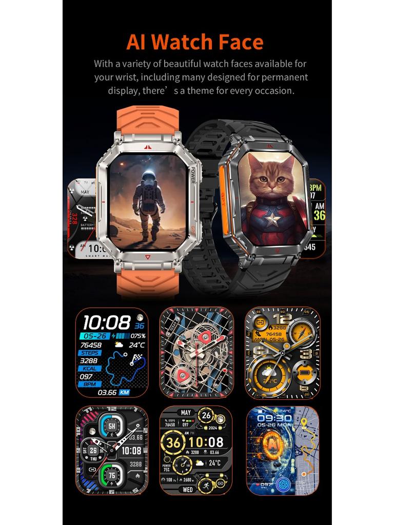 Military Smart Watch for Men with GPS Compass GPT Voice Assistant Smartwatch with LED Flashlight Bluetooth Call Fitness Tracker for Android & iOS