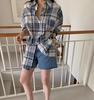 New 2025 Women's Loose-Fit Korean Blue Plaid Shirt Top