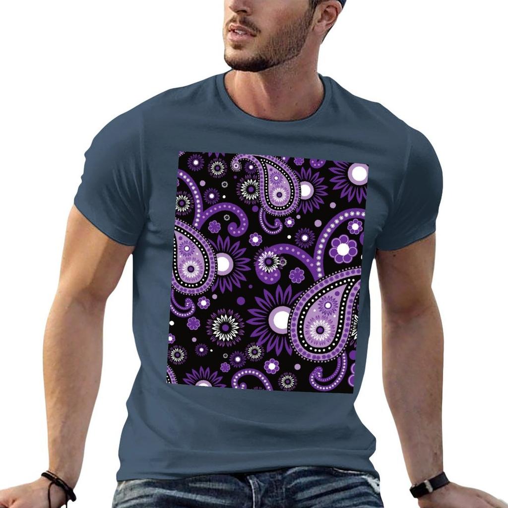 Violett Und Lila Paisley T-Shirt T-Shirts Für Unisex Schmal Geschnittenes T-Shirt Unisex 100% Baumwolle Luxusmarke Unisex T-Shirt Designer T-Shirt
