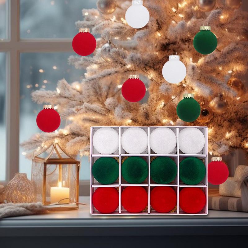 Velvet Christmas Ornaments 12X Round Christmas Decoration Ball Flocking 2.36in Decorative Ball Set for Christmas Tree Birthday