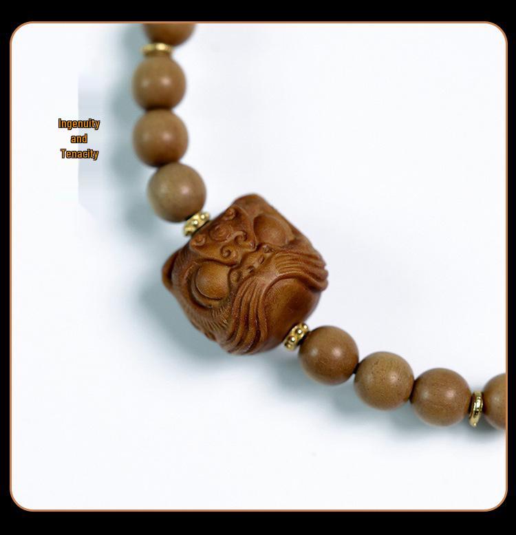 Indian Sandalwood Multi-Circle Bracelet with Horse Racing Ring - Retro Chinese Style Buddhist Prayer Beads.