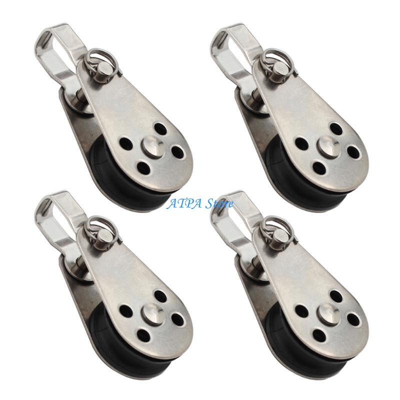 U13C 4Pcs Stainless Steel Eye Pulley Rope Pulley Sailboats Plain Bearing Block Runner 304 stainless steel