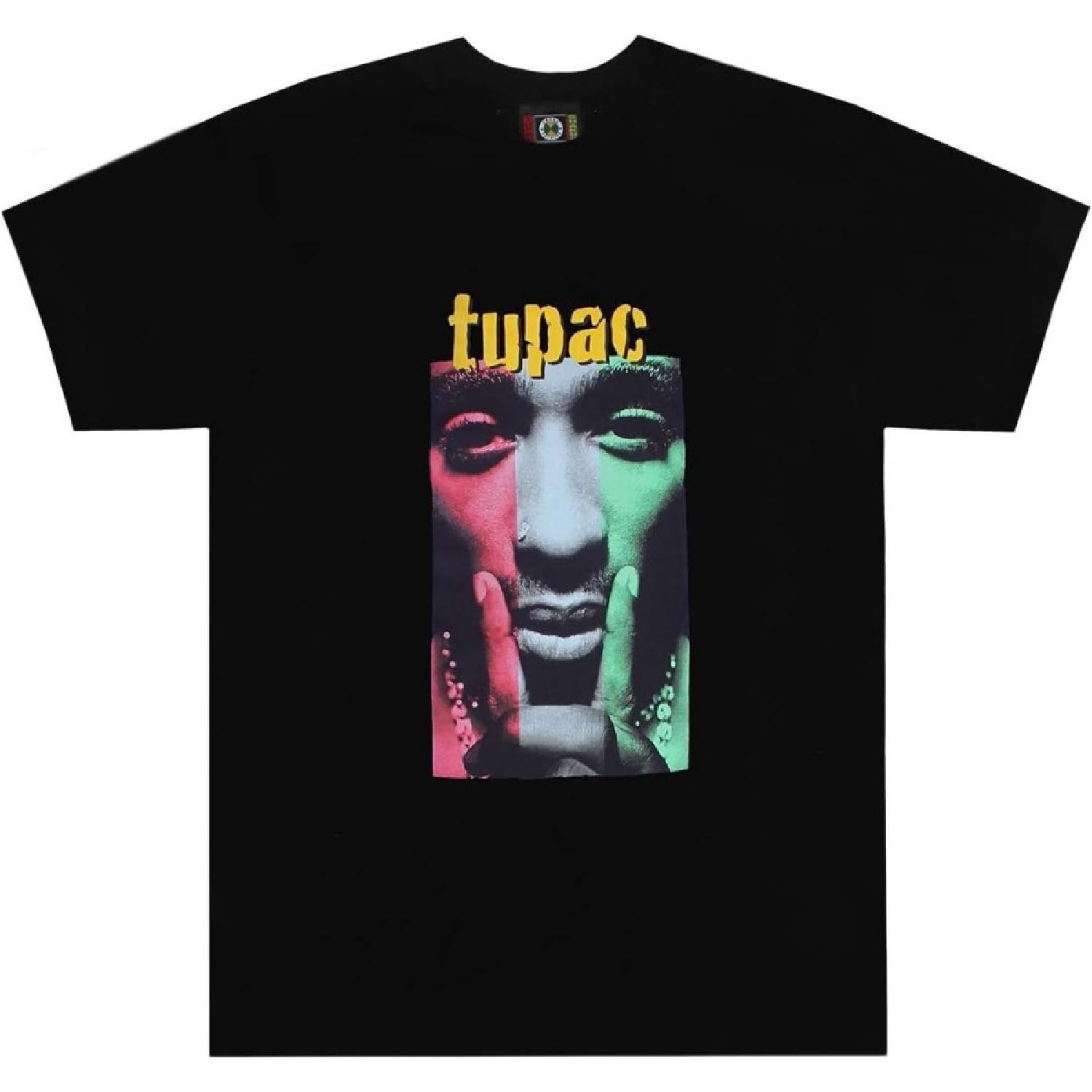 CROSS COLOURS Tupac Flag T-Shirt (Medium, Black) S