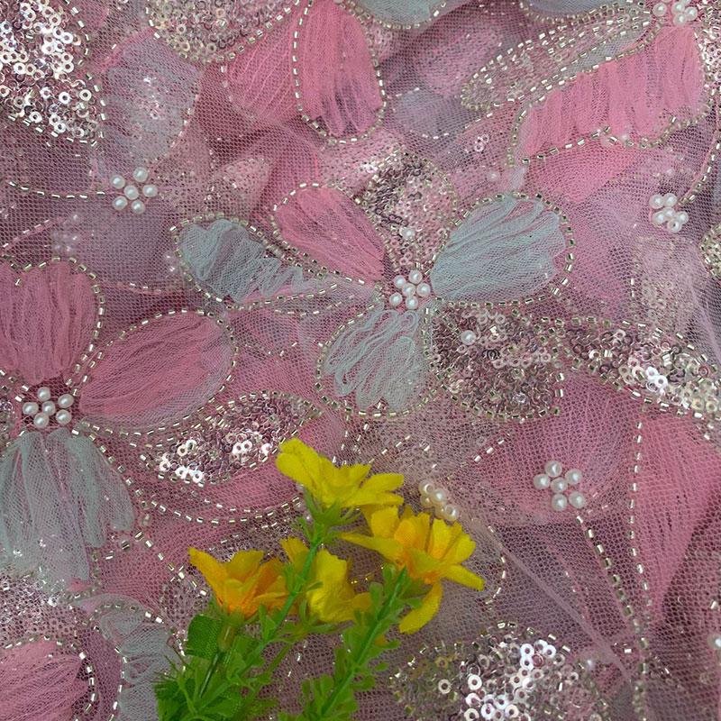 91x130cm Sequin Embroidery Mesh Fabric Exquisite Wedding Dress Embroidery Fabric Handmade DIY Stage Clothing Fabric Accessories