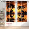 Set Of 2 Plane Printing Popular Curtain Panels African Sunset Elephant Polyester Without Rod Decorations Outdoor Use
