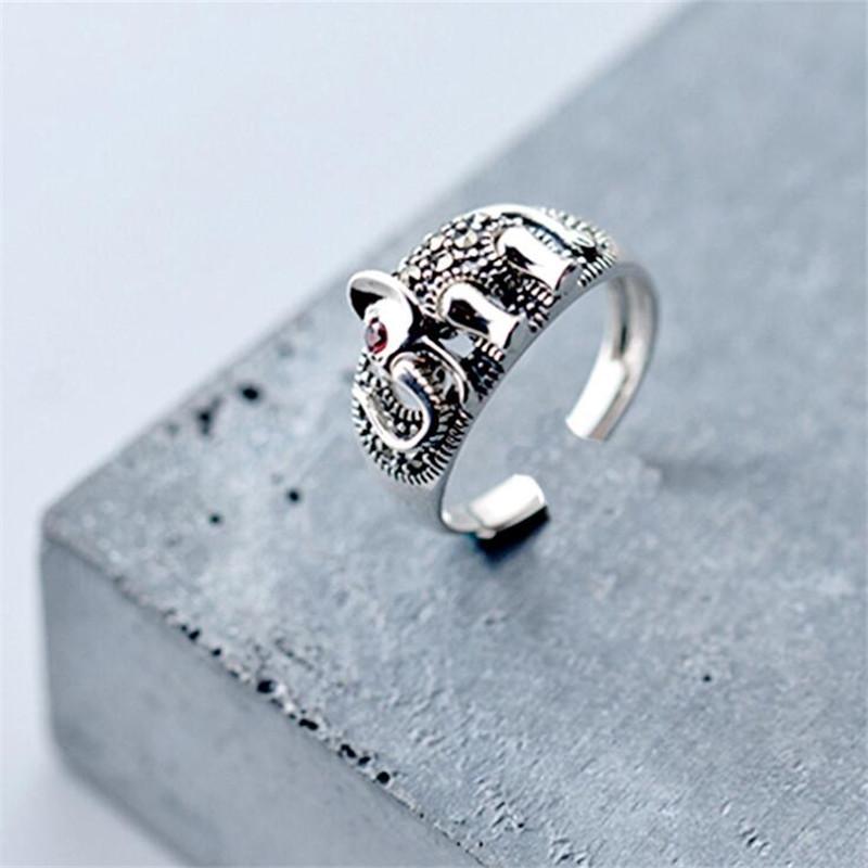 Creative Red Eyes Elephant 925 Sterling Silver Jewelry Auspicious Wishful Personality Animal Exquisite Opening Rings  R323