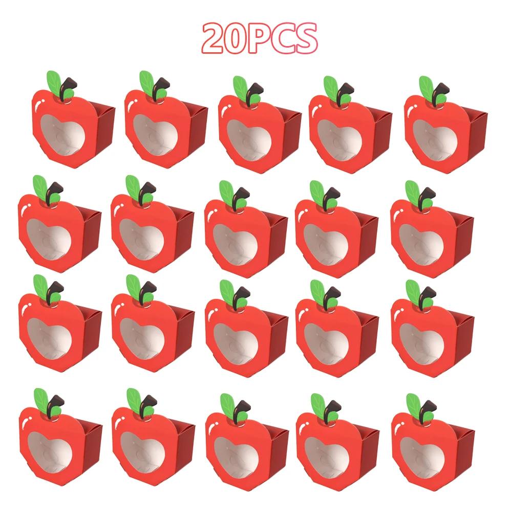 10/20Pcs Apple Window Candy Boxes Heart Winow Gift Box Mini Red Snack Sweet Paper Holder for School Birthday Wedding Party Favor