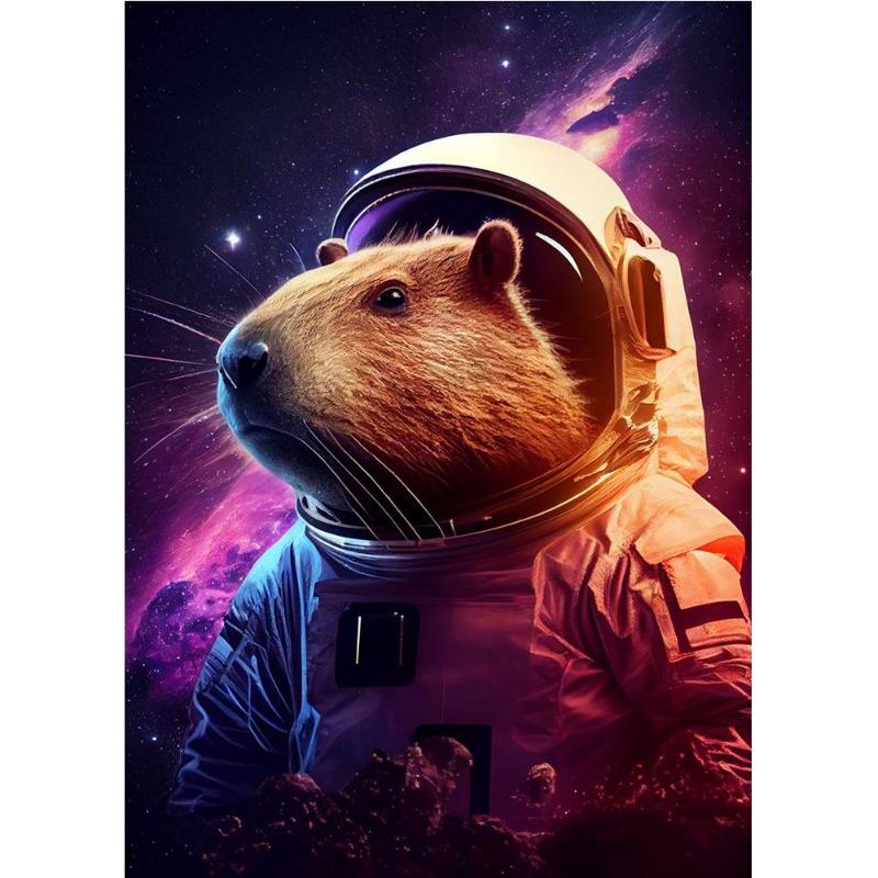 

Милый космический астронавт капибара портрет плакат принт холст живопись смешные животные настенное искусство для украшения детской спальни дома 21*30cm No Frame