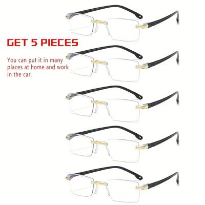 5-piece Unisex Polymer Reading Glasses Set Lightweight Rectangular Frame Stylish and Comfortable