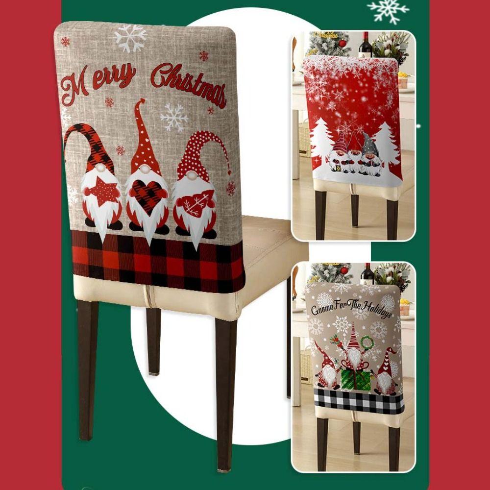 Cartoon Christmas Chair Cover Ball Polyester Fiber Xmas Dinner Chair Seat Cover Soft Removable Christmas Table Decor