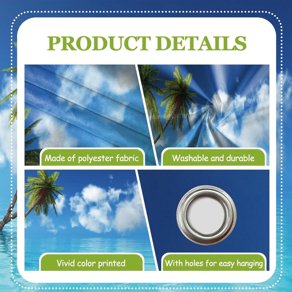 CSFOTO 7x16ft Hello Summer Garage Door Decorative Banner Blue Sky Beach Tropical Palm Tree Garage Decorative Mural Wallpaper Aloha Luau Theme Summer