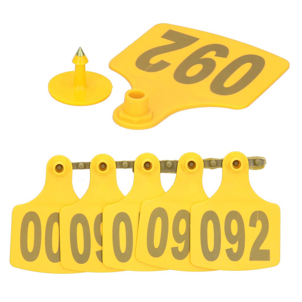 100PCS Cow Cattle Ear Tag Signs with Numbers Farm Animal Identification Card SuppliesYellow