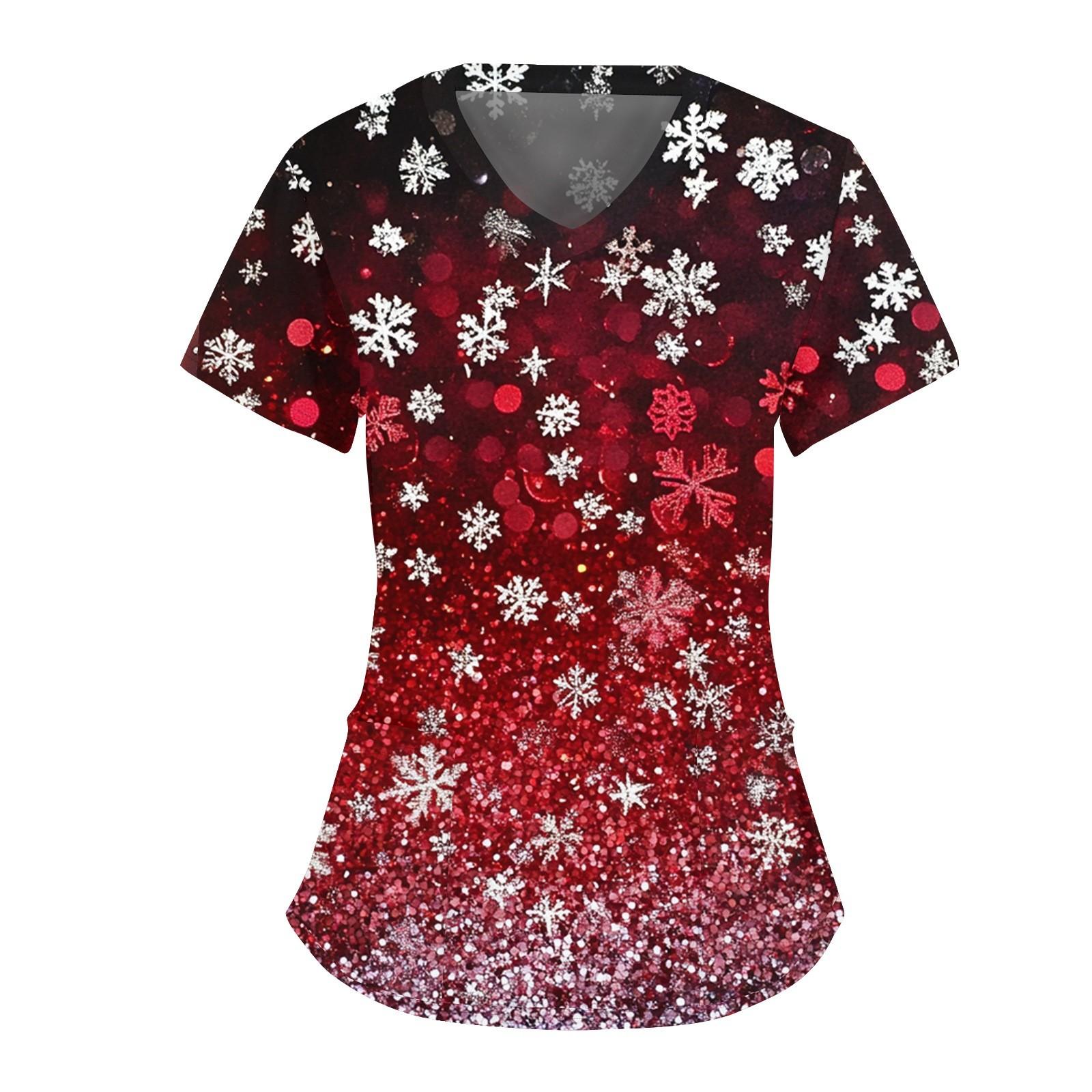 

Женский модный комбинезон с V-образным вырезом, короткими рукавами и карманами 2025 года с рождественским принтом M