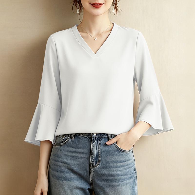 ZANZEA Women Casual V-Neck Solid Color 3/4 Sleeve Loose Blouse