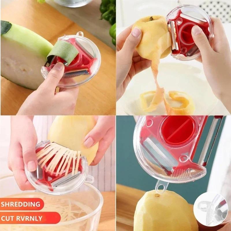 1 STÜCK 3 in 1 Multifunktionaler Rotierender Schäler Messer Obstschäler Obstmesser Reibe Haushalt Kartoffelschäler Artefakt Küchenwerkzeug