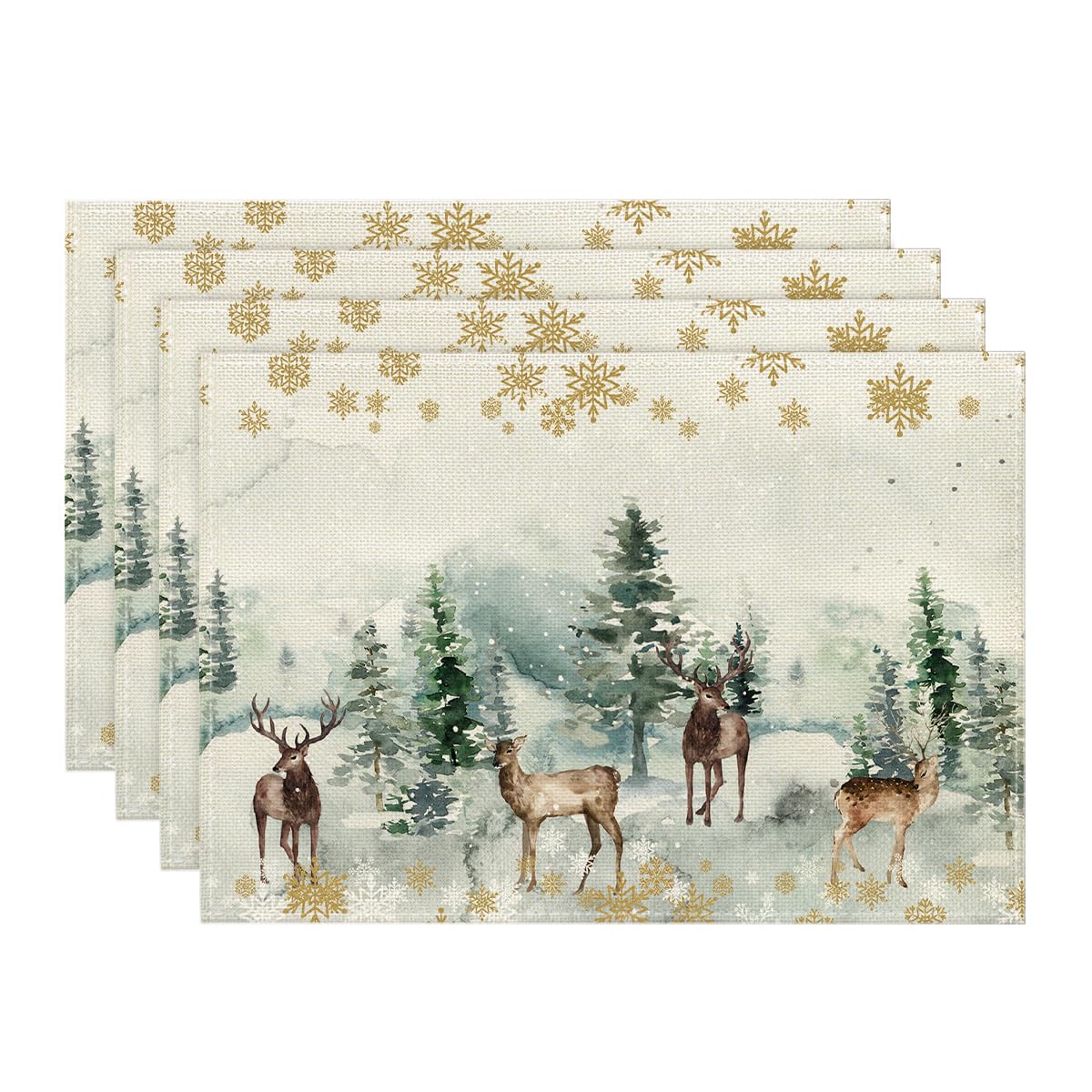 

Christmas Snowflakes Deers Wedge Placemats for Round Table Set of 4, Winter Seasonal Kitchen Dining Table Decoration for Indoor Party Home 12 x 18 , Rectangular 4 Pcs