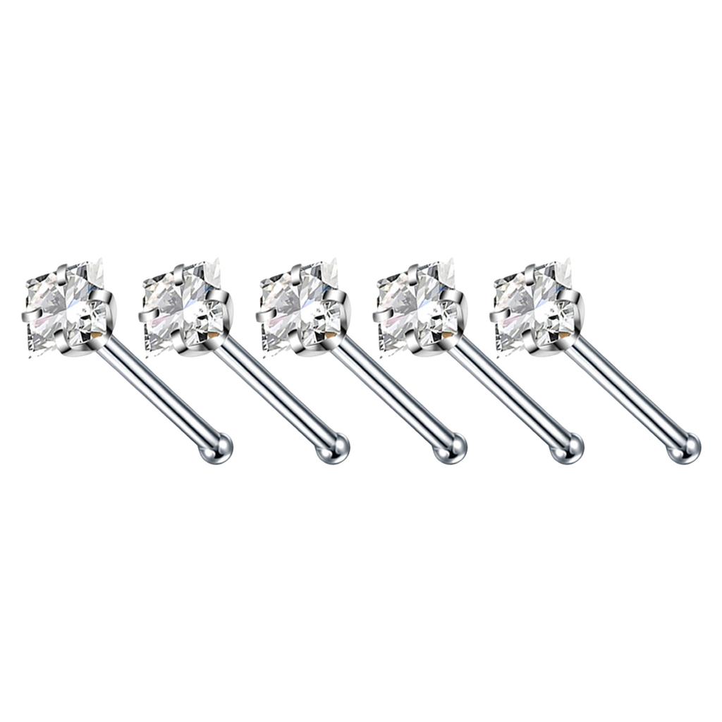 5Pcs Sturdy Alloy Nose Piercing Jewelry Set L Shape Studs and Hoops With CZ Designs Accessory for Stylish Look