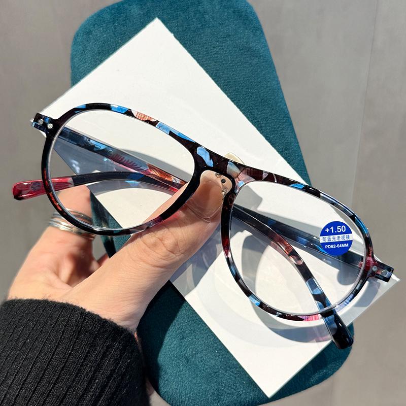 Women's INS Style Toad-Shaped Presbyopia Glasses Colorful Printed Spring-Arm Anti-blue Light Reading Glasses Diopter To +4.0