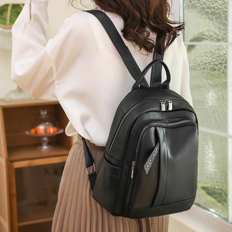 Leisure Backpack for Women, New Korean Version Versatile, Large Capacity Soft Leather Student Backpack, Simple Travel Backpack for Women