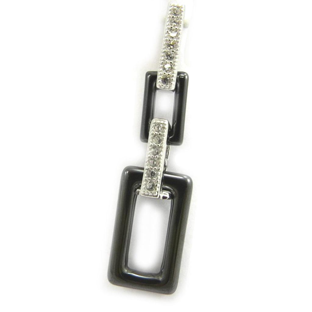 Les Trésors De Lily [L5744] - Pendentif Argent 'Sissi' noir (céramique) rhodié - 28x8 mm