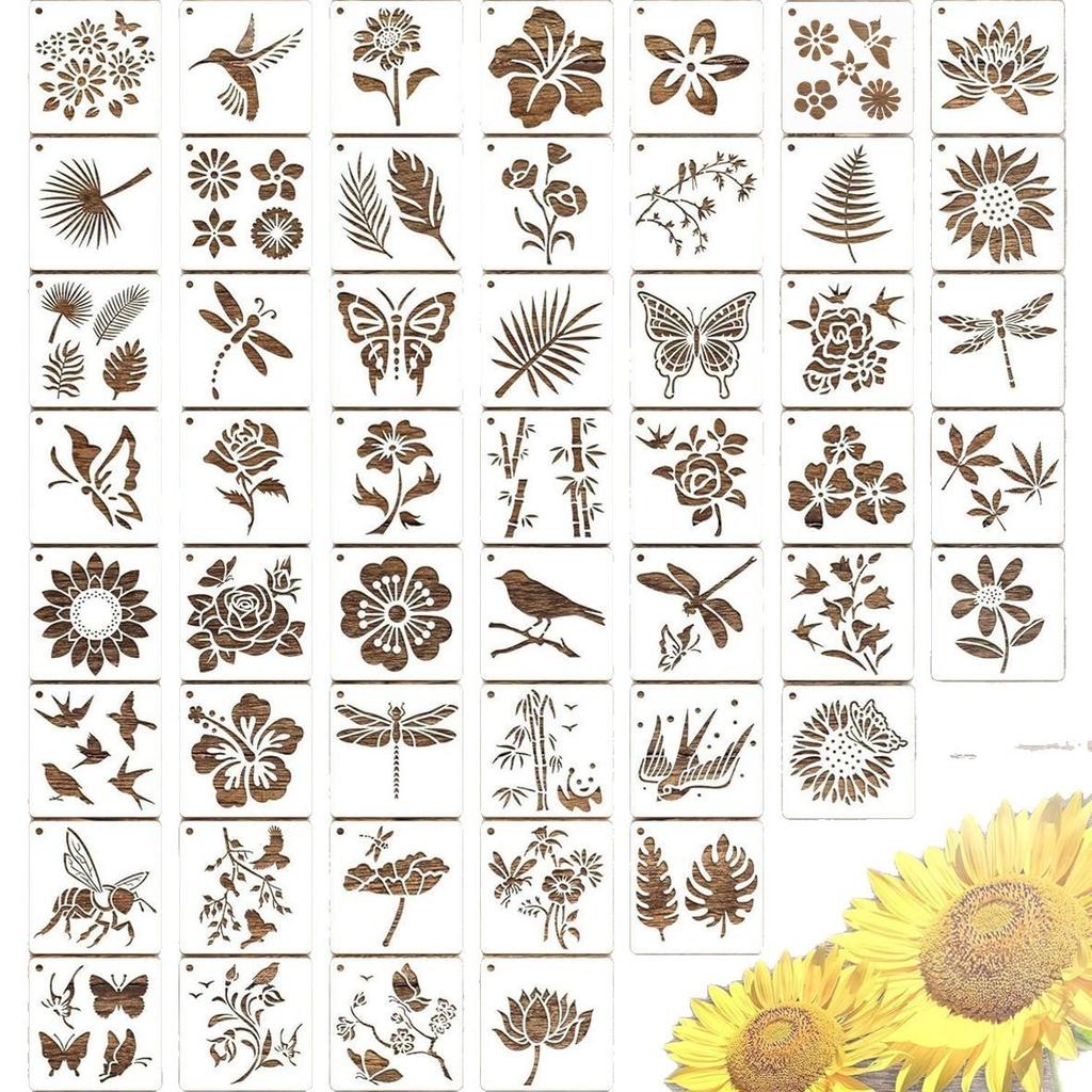 Cont Manual pentru Copii, Șablon pentru Vopsire prin Pulverizare, Temă Florală, Recuzită Didactică pentru Ilustrație, DIY, Raport Scris de Mână, Reutilizabil, Matriță Lavabilă