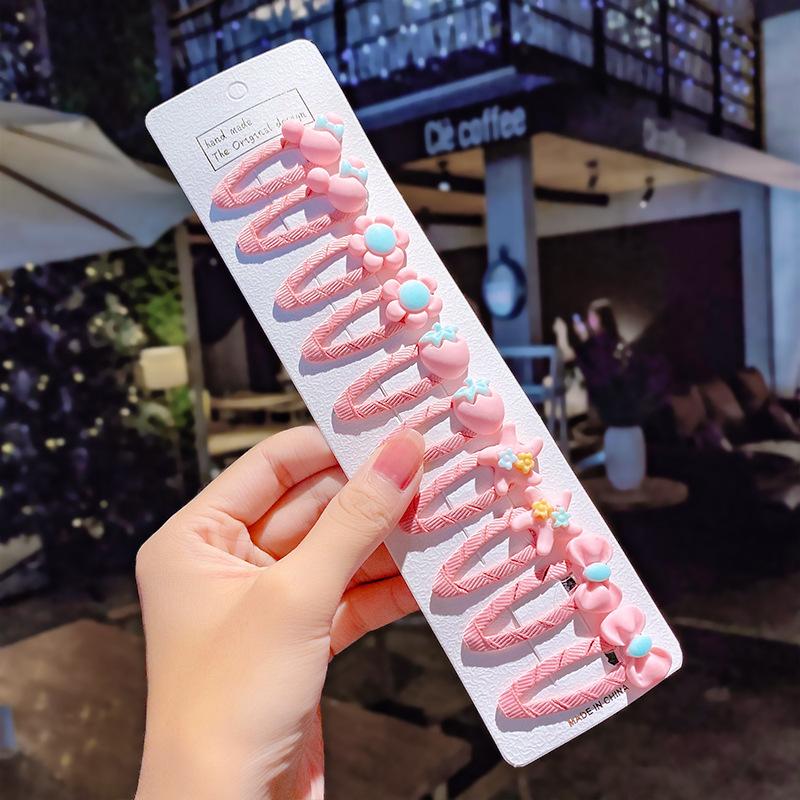 10 pçs/conjunto Meninas Bonito Desenho Animado Unicórnio Arco-Íris Flor Presilhas de Cabelo Crianças Doce Decoração de Cabelo Franja Grampos de Cabelo Acessórios de Cabelo