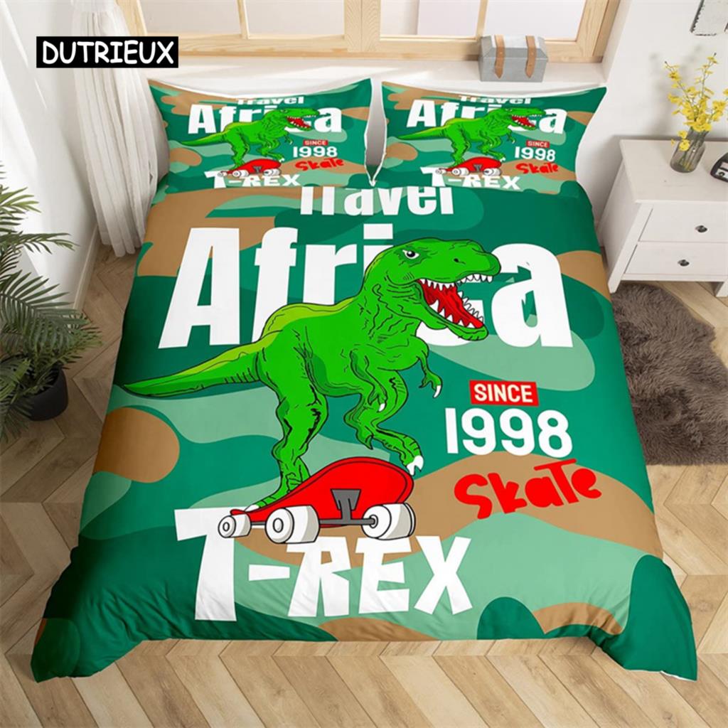 Dinosaur Duvet Cover Set King Size Jurassic World Battle 2/3 Piece Twin Bedding Set Unique Dinosaur Bedding for Kids and Adults